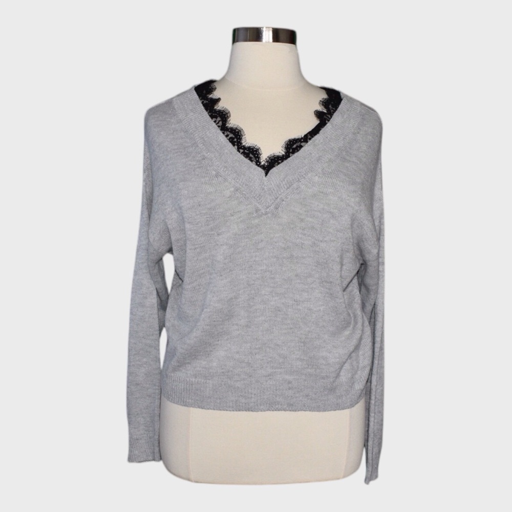 Divided‎ V-Neck Oversized Sweater with Lace Trim